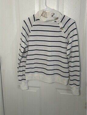 J.Crew Women's Striped Button Shoulder Funnel Mock-neck Sweatshirt Size XS